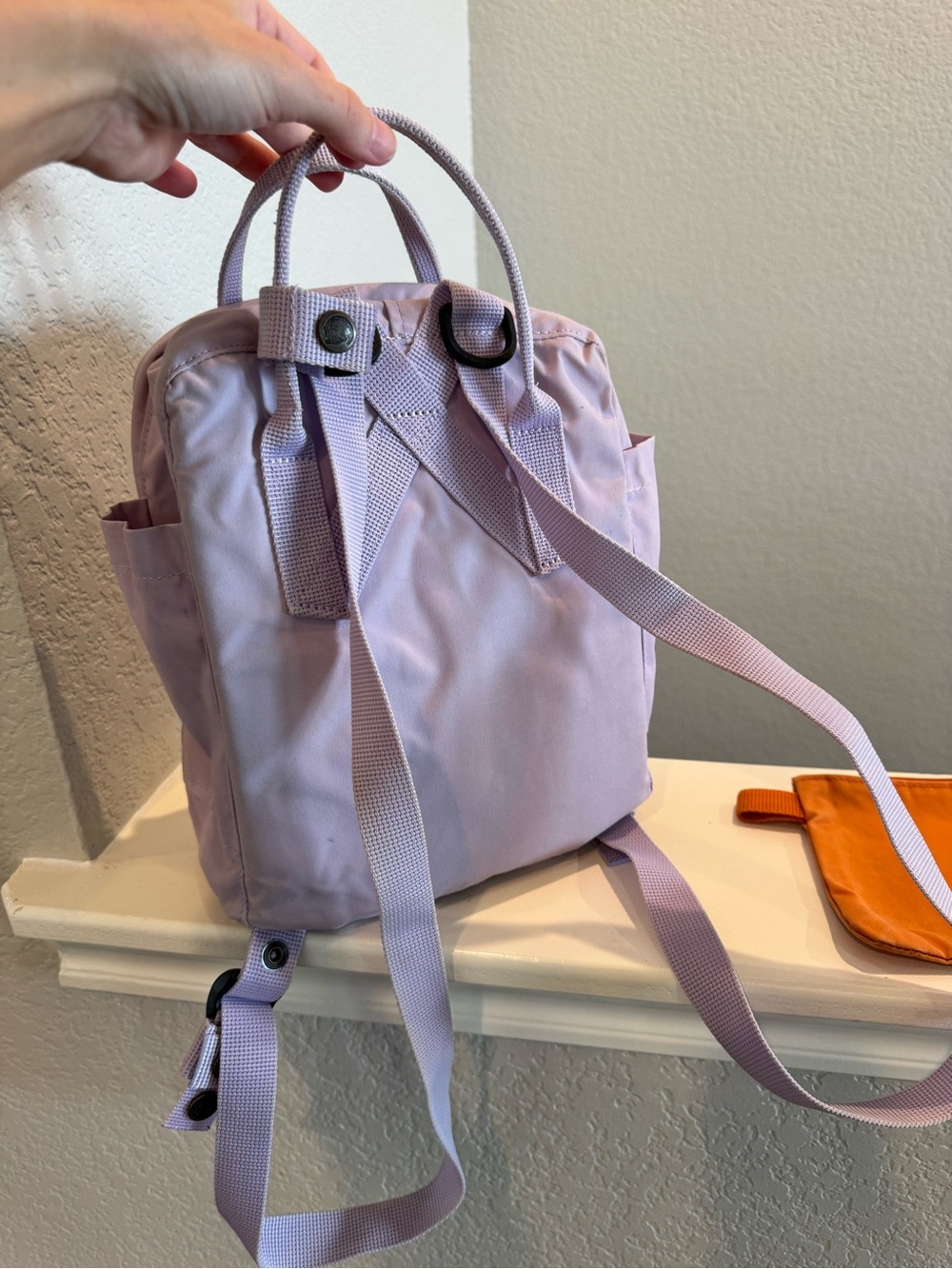 Fjallraven Kanken Lilac Backpack with Orange Pouch and Green Wallet - Picture 7 of 10